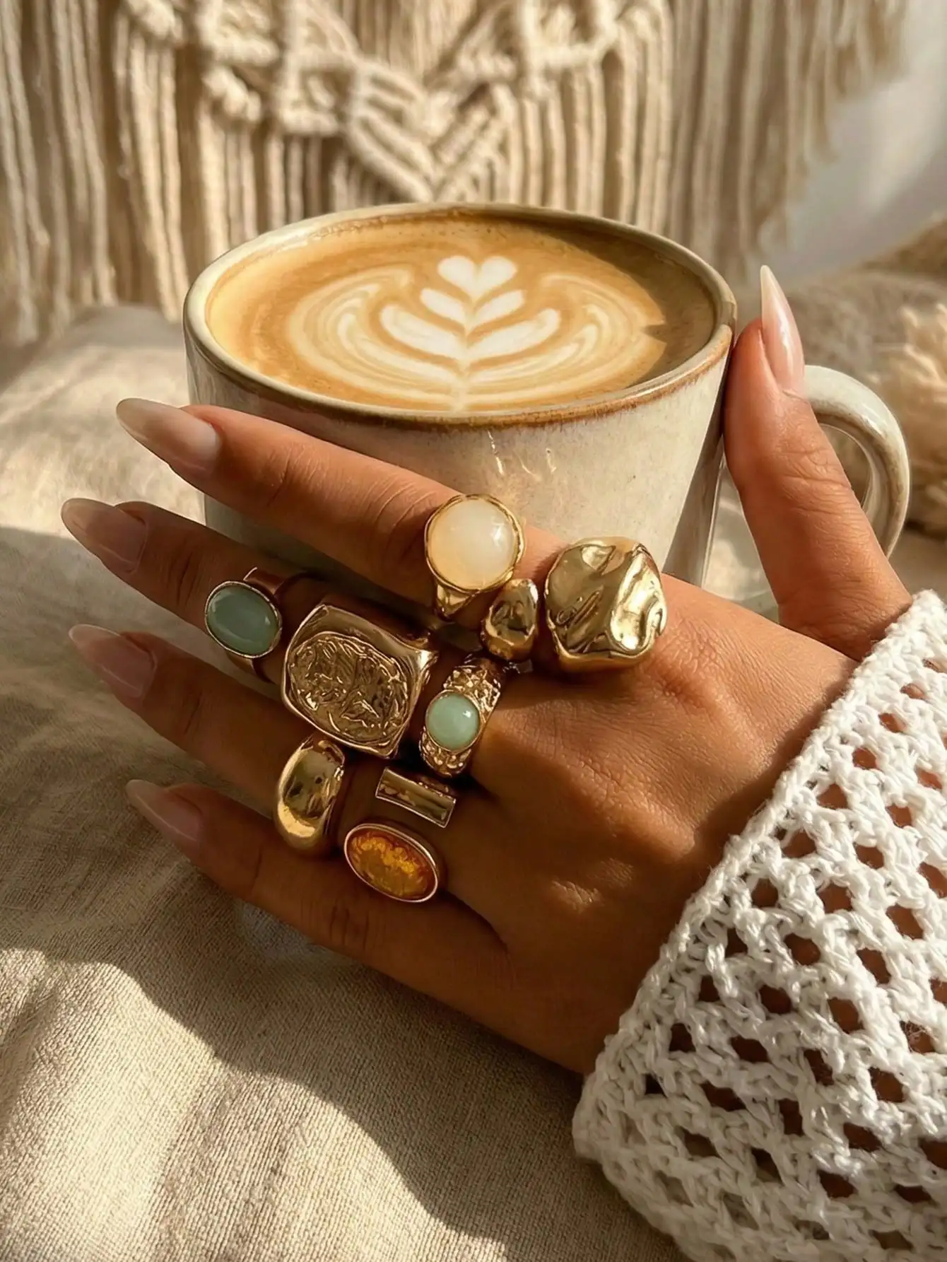 Vintage Liquid Metal Lava Ring Set for Women