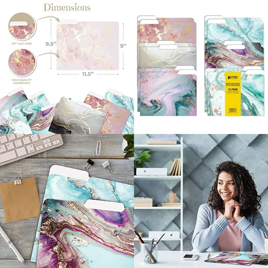

Улучшите свою рабочее место с помощью 12 декоративных папок для файлов в упаковке из 6 уникальных мраморных дизайнах. Размер букв 9,5 x 11,5 Featu.