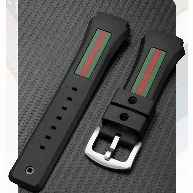 ل غوتشي YA137/YA137107A حزام ساعة مطاطي مخصص منفذ جاحظ مقاوم للماء رجل سوار ساعة سوداء 29-21 مللي متر