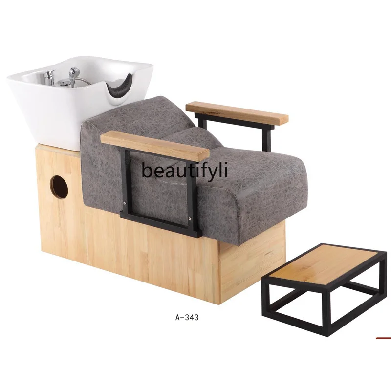 High-end shampoo bed, semi-lying flushing bed, deep ceramic basin, high-end hair cutting chair that can be raised and lowered