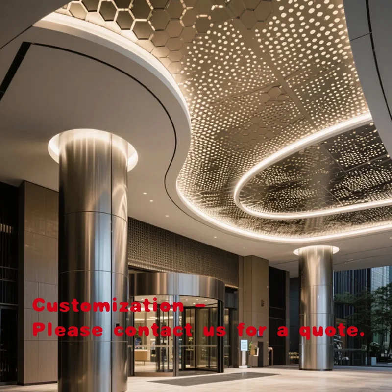 

custom.Modern Design Custom Hotel Stainless Steel Exterior Ceiling Cladding Fireproof Honeycomb Wall Panel Mall Ceilings Eas