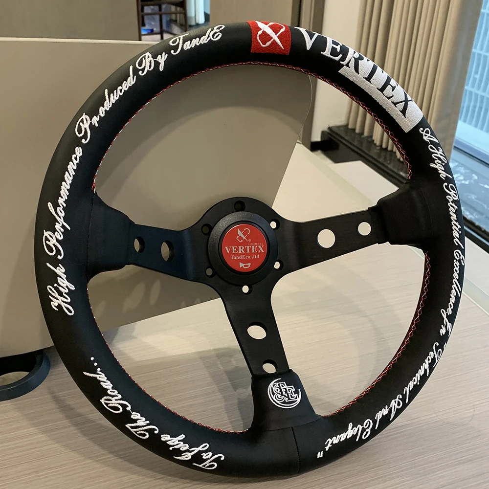Vertex Car Sport Drift Steering Wheel 320MM Leather Aluminum Alloy Universal Car Accessory Interior Parts Racing Steering Wheel view 2