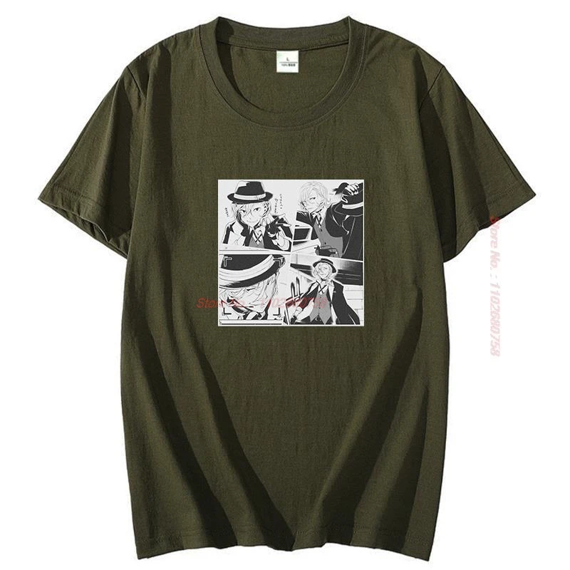 Panels Chuuya Nakahara T Shirt For Men Summer Fashion Cotton T-Shirt Bungou Stray Dogs Manga Tees Harajuku Graphic T Shirts