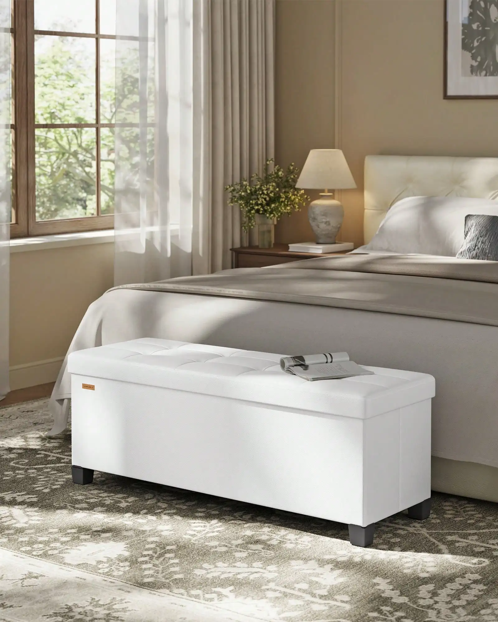 

Storage Bench With Legs, 15 X 43 X 15.7 Inches, Ottoman Bench, 30 Gal. (112 L), Synthetic Leather, For