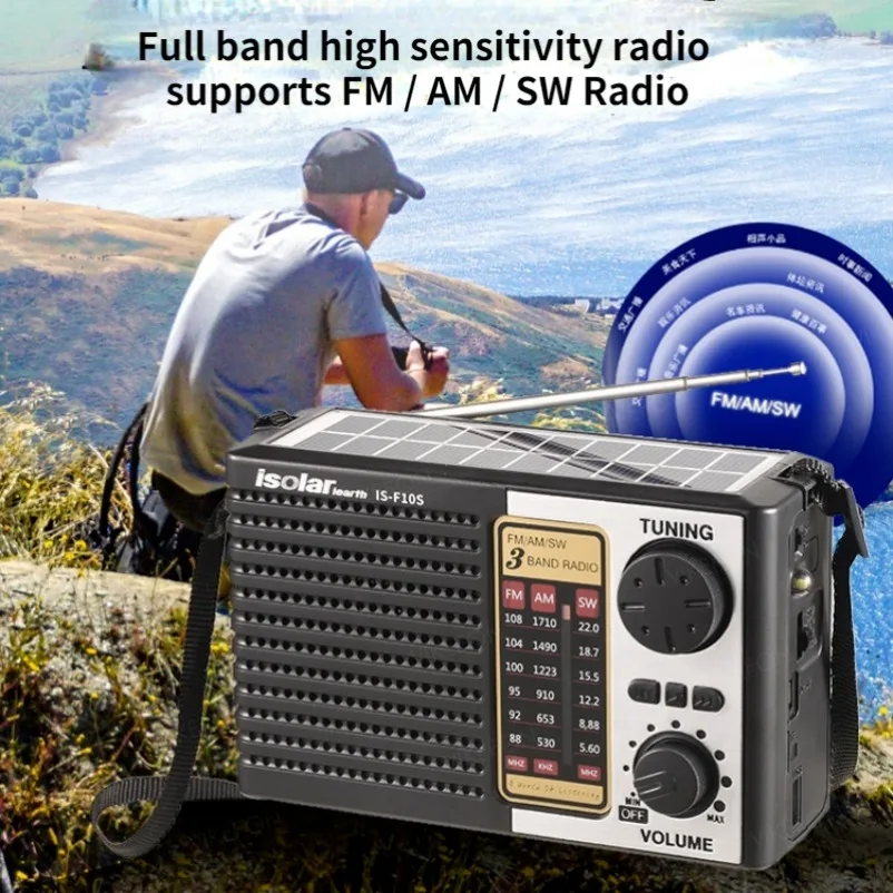 VIKEFON Bluetooth Wireless Speaker LED Flashlight FM AM SW Radio Solar Charging Emergency Radio Full Band High Sensitivity
