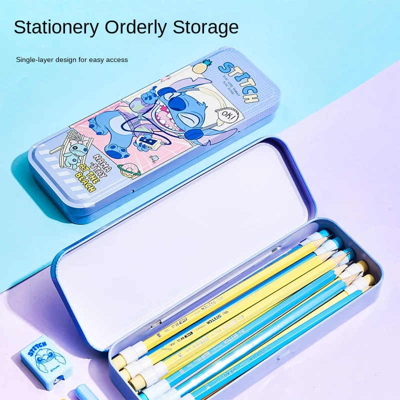 ديزني ستيتش ميكي ماوس نمط الرسوم المتحركة الإبداعية الفتيان والفتيات تعلم لوازم القرطاسية صندوق القلم مجموعة أقلام رصاص