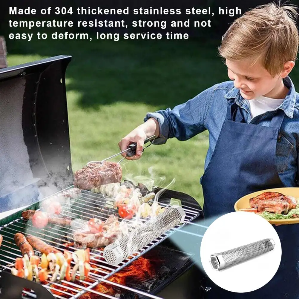 Pellet Tube Stainless Steel BBQ Smoke Tube With Ventilation Holes Heat-Resistant Reusable Smoke Grill Tube Camping Accessories