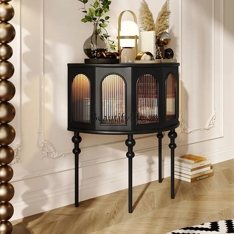 

French Style Entrance Cabinet Cream Style Semicircle Console Tables Living Room Sofa Side Cabinet Storage Rack