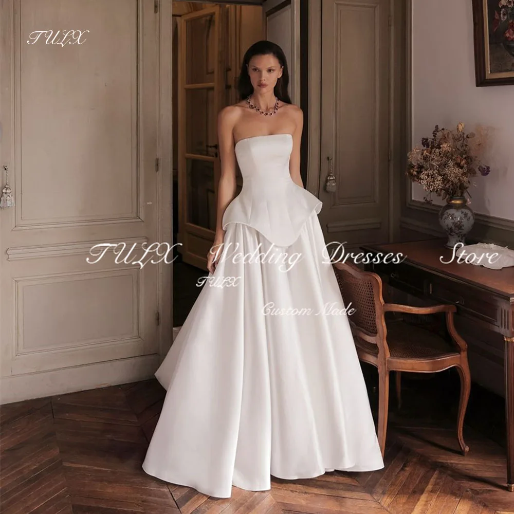 TULX Elegant Strapless Women Wedding Dresses A line Satin Tiered Bridal Gowns Floor Length Dresses Robe De Mariée Customized