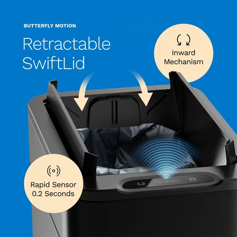 HOmeLabs - سلة مهملات المطبخ سعة 13 جالونًا - غطاء فراشة بمستشعر تلقائي قابل للسحب، يعمل بالبطارية مع البطاريات المتضمنة