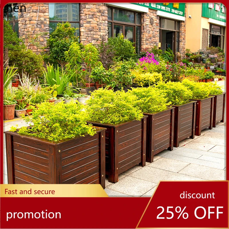 CZ1 Outdoor Flower Box Rectangular Solid Wood Planting Box for Patio and Garden Special Flower Bed