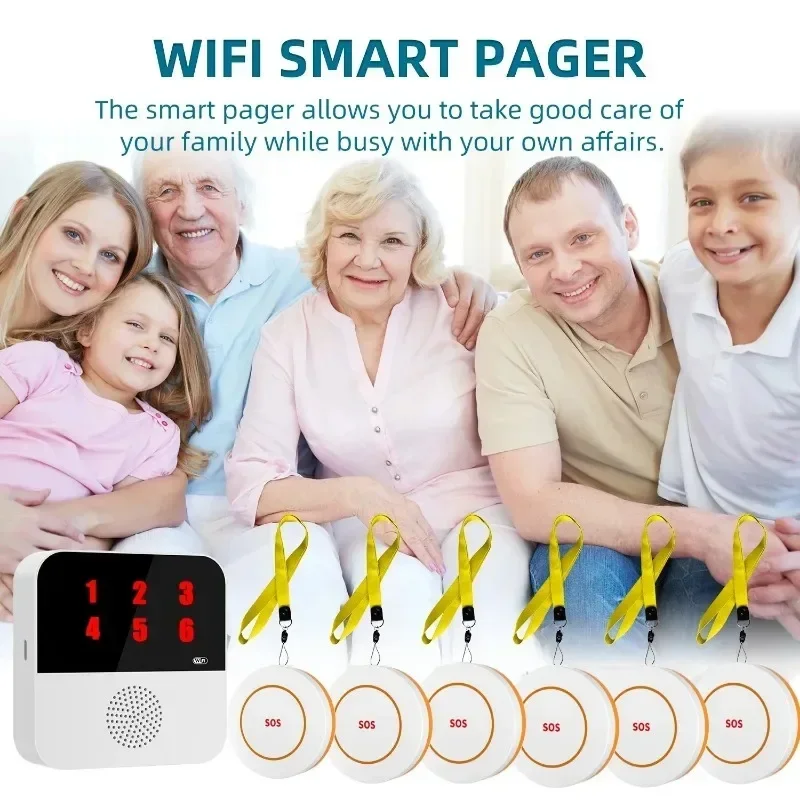 Tuya WiFi Wireless Caregiver Pager Patient SOS Call Button Lift Alert Systems for Seniors Disabled Patients Elderly At Home