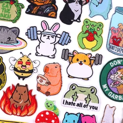 Weightlifting Rabbit/Corgi Embroidery Patch Cartoon/Animal Patch Iron On Patches For Clothing thermoadhesive Patches On Clothes