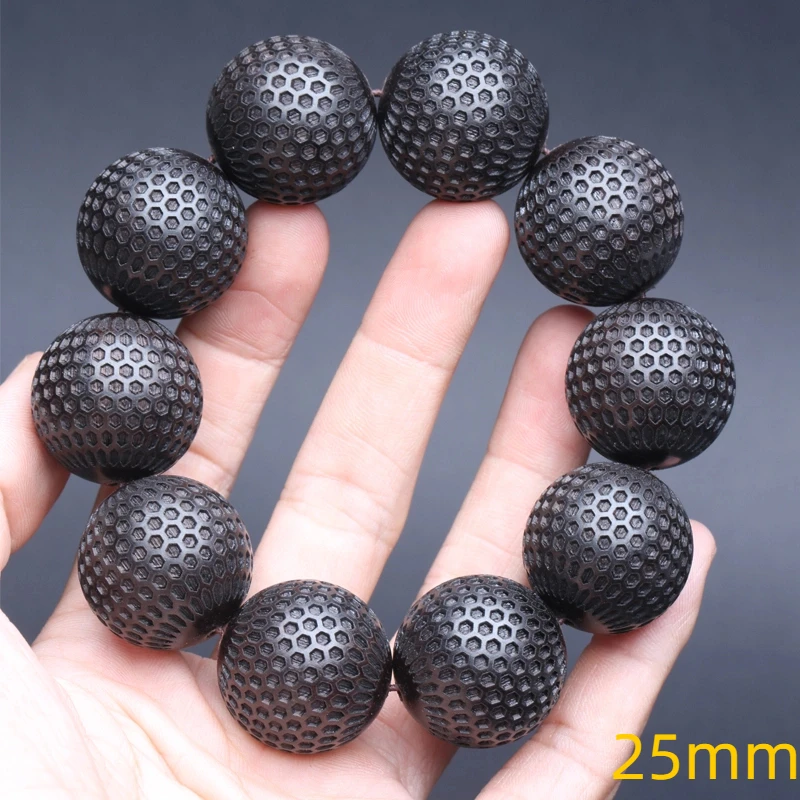 Natural ebony 20mm wood bead Bracelet Men\'s beaded carved black Good luck stretch bracelet