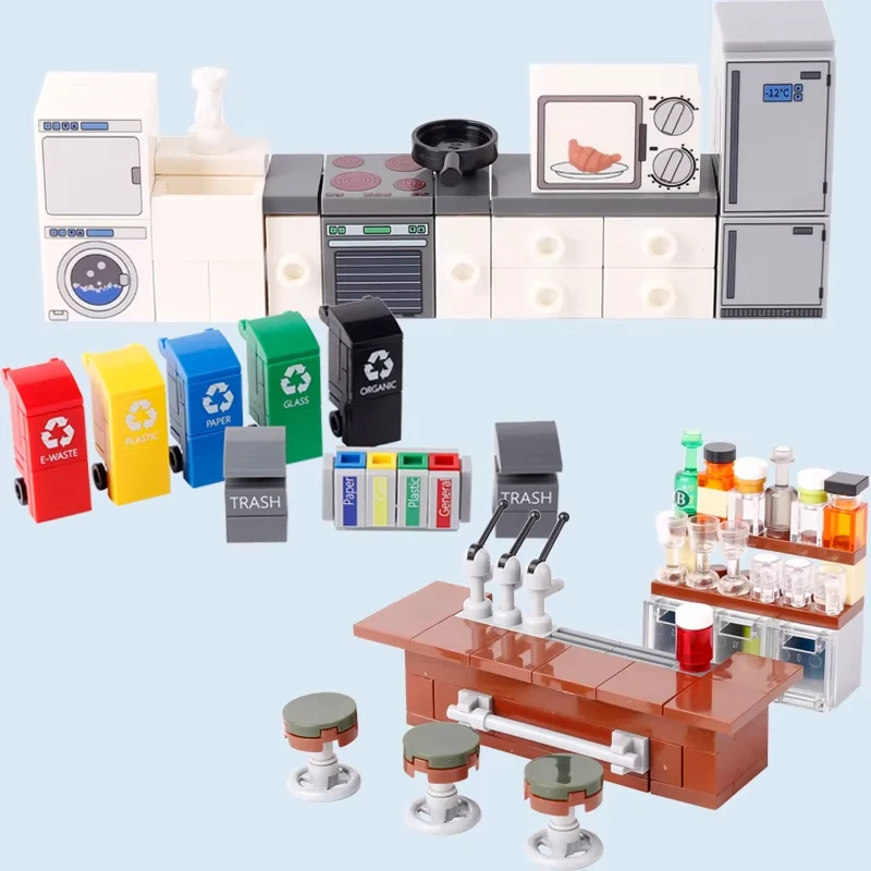 MOC City Building Block Figures Accessory TV Game Console Computer Screen Control Center Easel Oil Printing Bricks DIY Kids Toys