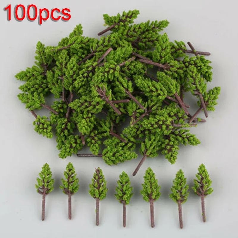 100Pcs 38mm Mini Model Trees  Micro= Pine Trees Sandtable Decor For N Z Scale Building Street Layout Model Railway Train Layout