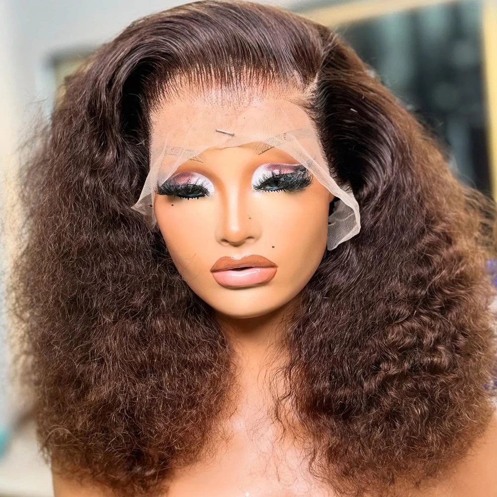 Parrucche di colore marrone riccio crespo Parrucca di densità 300/400 13 × 4/13 × 6 Parrucche frontali trasparenti Glueless HD 30 36 pollici per le donne indossano e andare