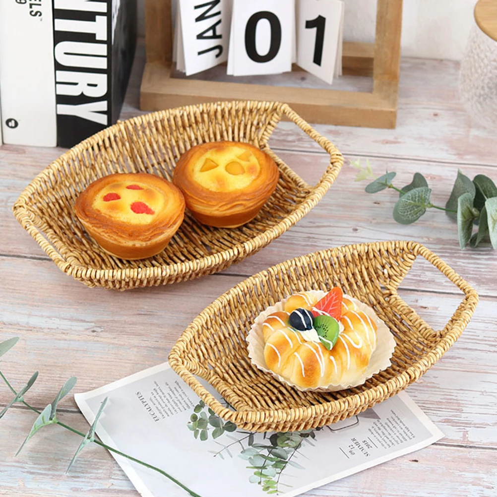

Portable Desktop Storage Basket Fake Rattan Snack Organizer Fruit Bread Holder Sundries Container Multi- Office