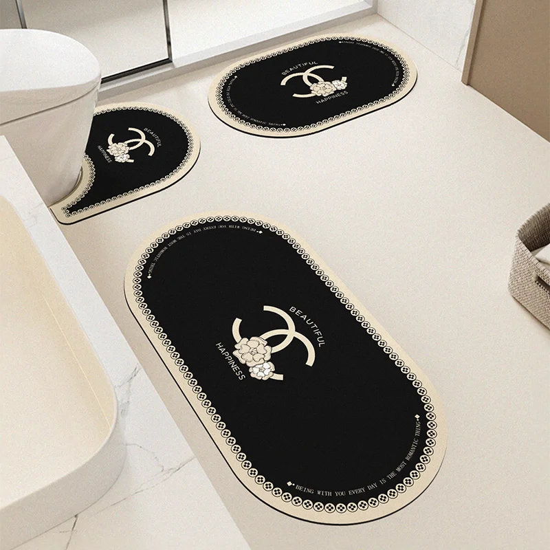 

VIKAMA 3pcs French Light Luxury Bathroom Floor Mat U-Shaped Toilet Foot Mat Bathroom Anti-Slip Absorbent Mat Home Decoration