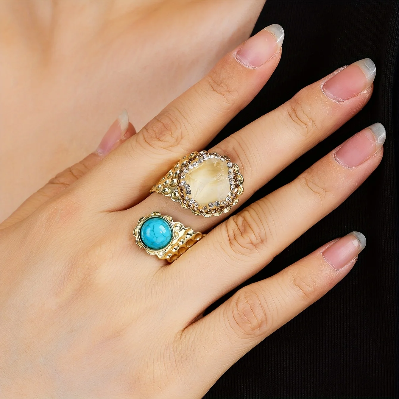 YEEVAA Colorful Natural Crystal Wrap Open Ring Elegant Copper Finger Ring Jewelry For Women Ramadan Gift