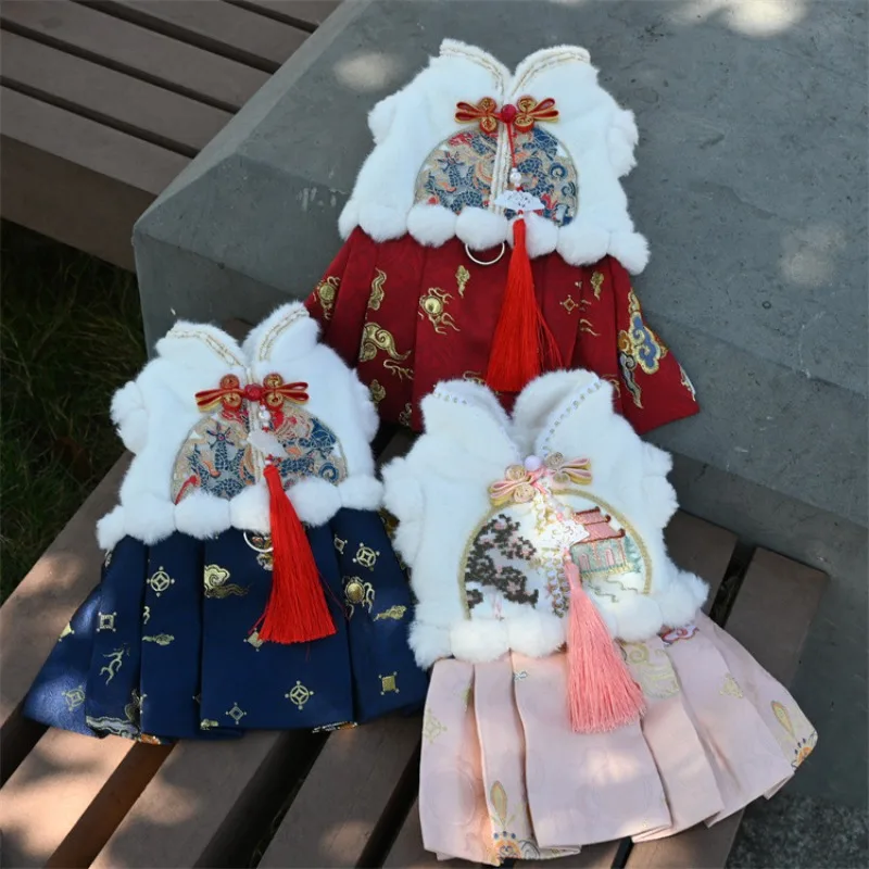 

Fashionable New Year Tang Suits, Winter Puppy Clothes, Teddy Bichon Frise Pet Cats, Autumn and Winter Mink Fur Horse Face Skirts