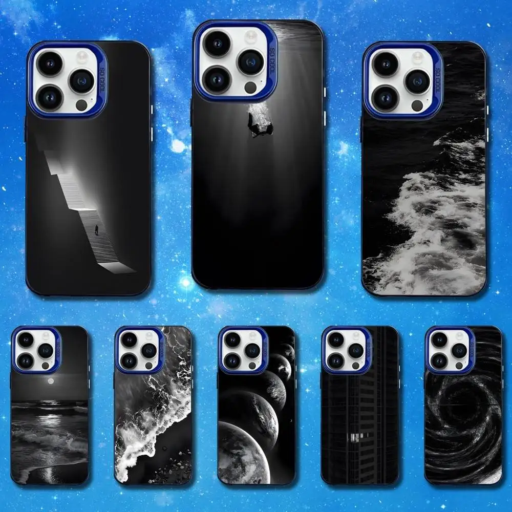 

Black White Art Cool Phone Case For iPhone 13,12,11,Mini,XS,17,16,SE,MAX,15,14,Pro, Blue Matte Silicone Cover