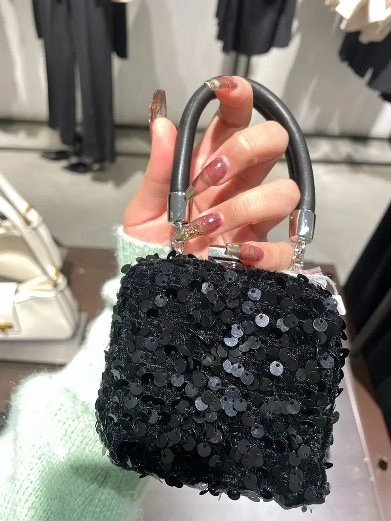 

JIAERDI Beading Black Mini Bag Y2k Women Vintage Handle Chic Messenger Hand Bag Wallet Female Retro Square Bag Purse Aesthetic