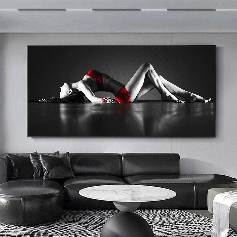 

Red Black Dancer Canvas Poster Modern Artistic Body Painting Bedroom Wall Decor Sexy Woman Lingerie Dance Art Picture