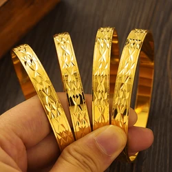 24k 65MM Dubai Wedding Bangles For Women Ethiopian Jewelry Gold Color Indian Bangles Bracelets Women Birthday Jewelry Gifts