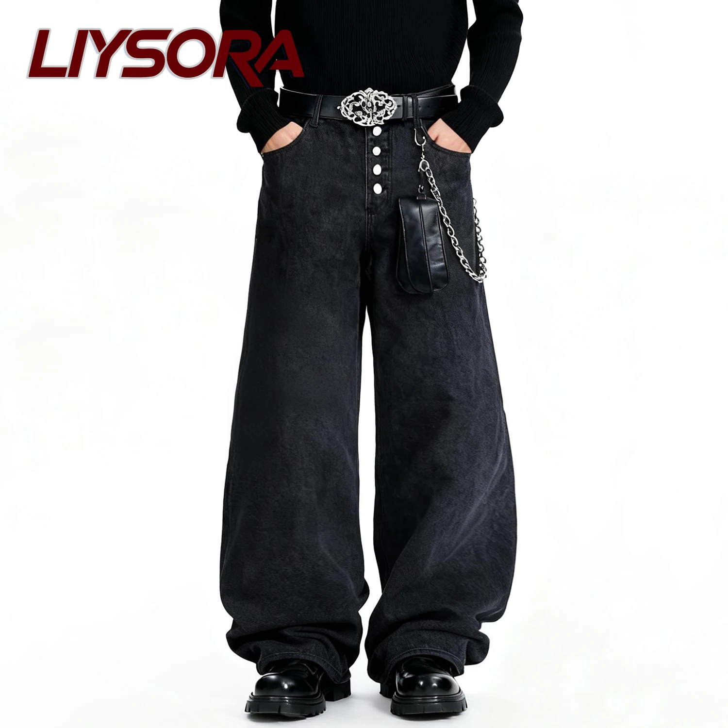 الأمريكية الرجعية الشارع الرجال فضفاض واسعة الساق الجينز أجنحة التطريز زر تصميم الهيب هوب باد بوي فضفاض الدنيم السراويل للجنسين الملابس