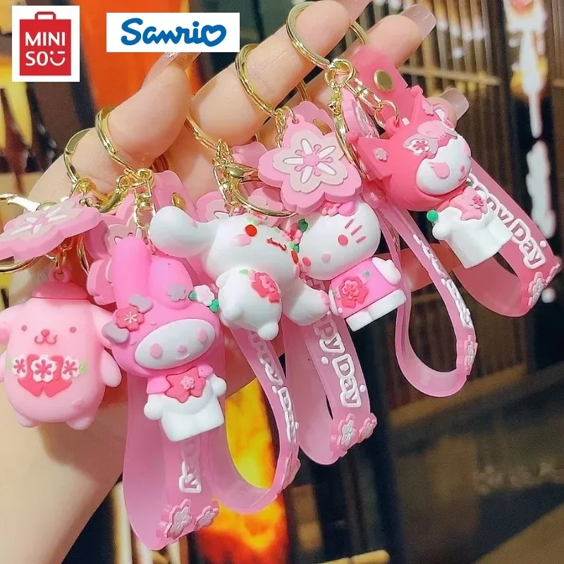 Miniso Sanrio Keychain Sakura Pink Hello Kitty Melody Kuromi Keychain Holiday Gifts Couple Doll Pendant Keychain Toys Cute Gifts