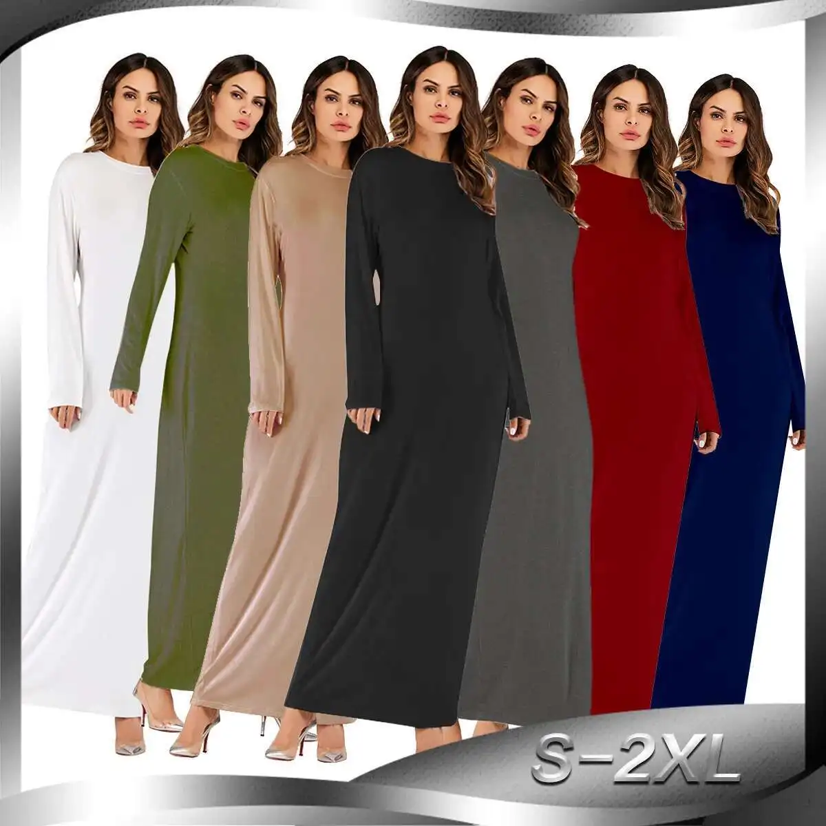 

Large Arabian Solid Modal Cotton Long Sleeve Dress Women's Bottom Shirt 9099 Robe Abaya Ramadan Dubai Luxury Islam Elegant