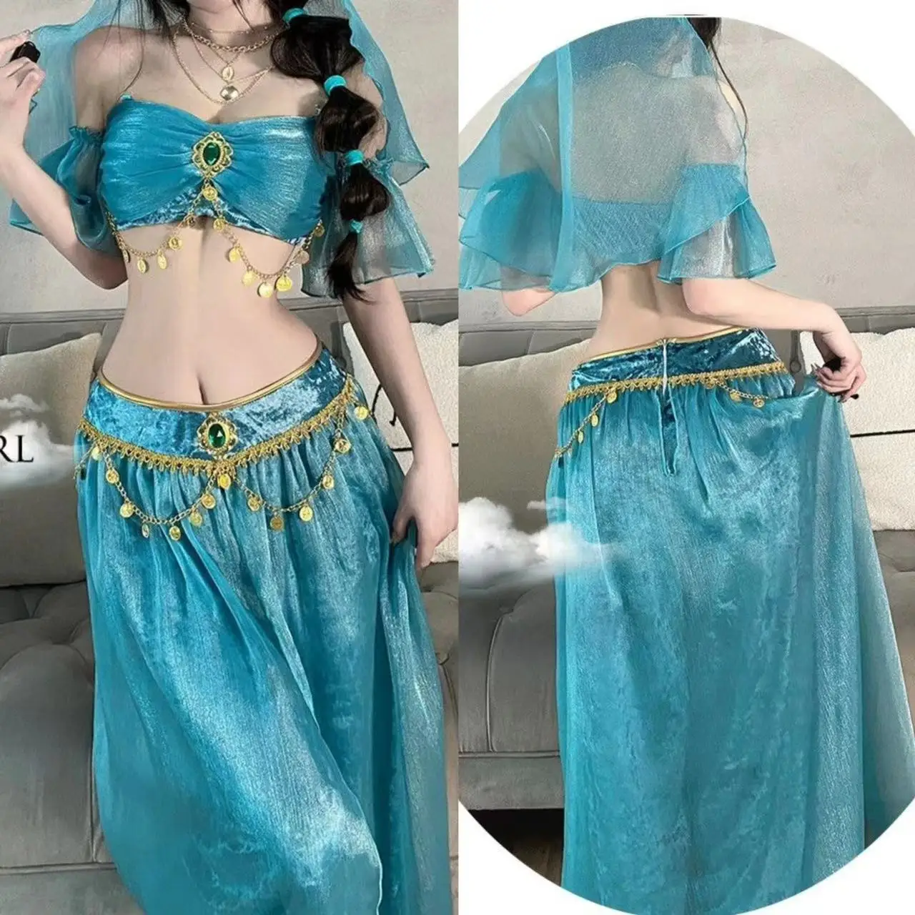 Precioso disfraz de Aladino para mujer adulta, conjunto de disfraz de princesa Jasmine