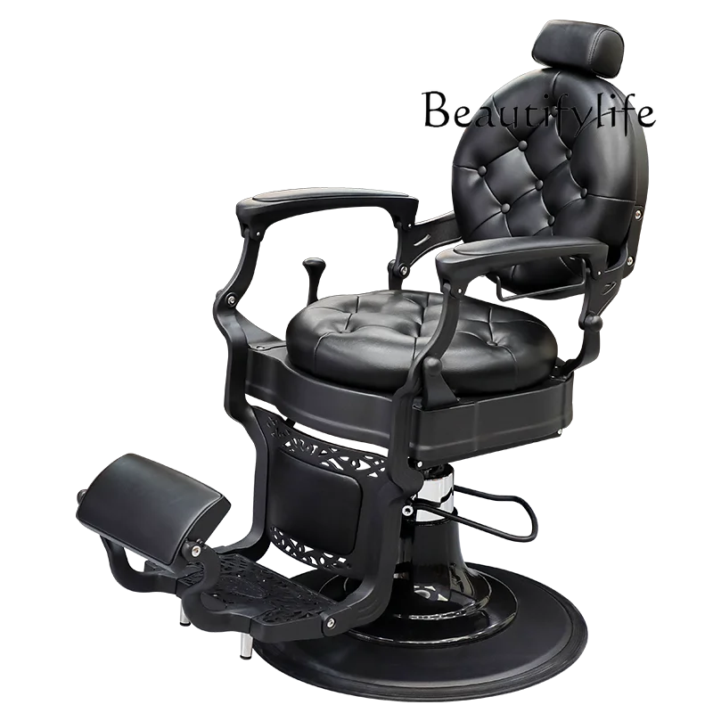 Men's Retro Oil Head Chair Barber Shop Hair Cutting Chair Salon Can Put down Stool for Hair Salon