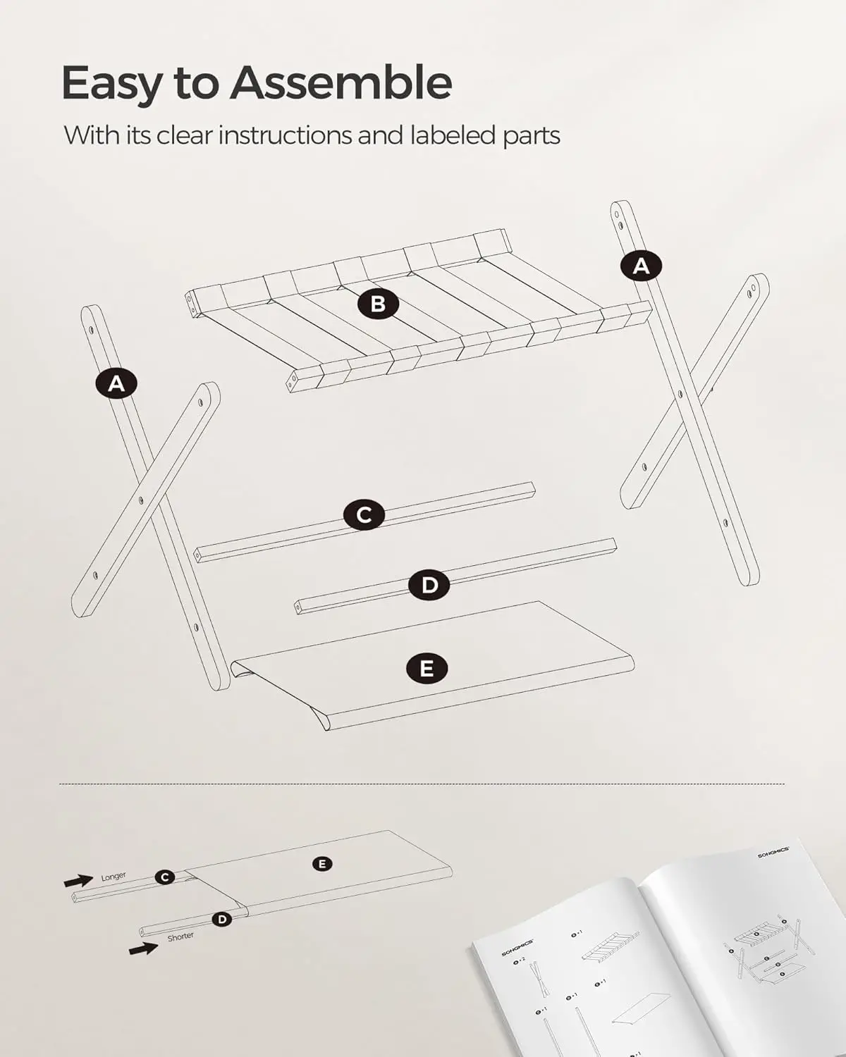 Lot de 2 supports de valise pliants avec étagère de rangement, pour chambre d'amis, hôtel, chambre à coucher, rap-Duty, peut contenir jusqu'à 131 lb, Brochure Brow