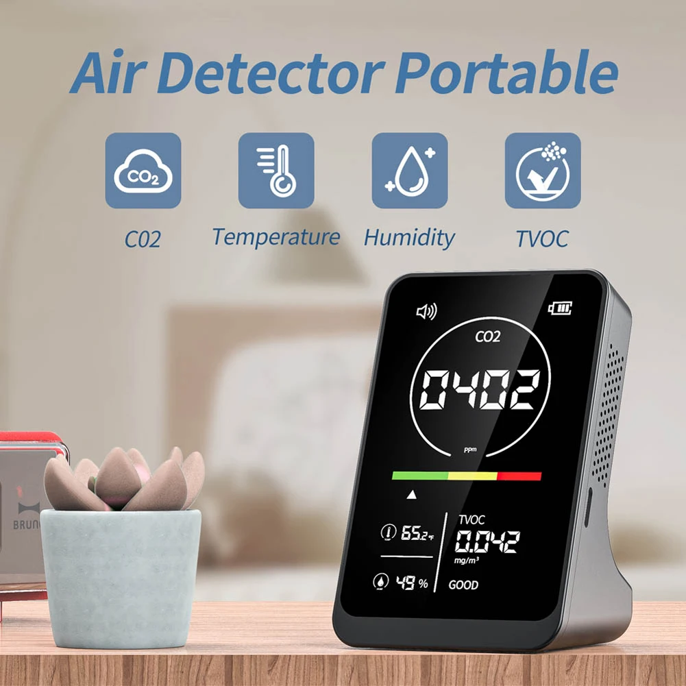 4in1 Air Quality Meter Household CO2 TVOC Tester Digital Display Portable Temperature Humidity Detector NDIR Sensor with Alarm