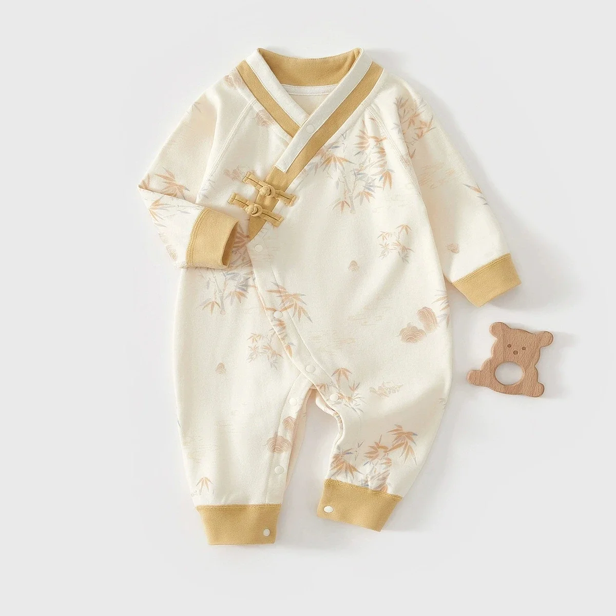 봄 가을 유아 여아 남아 의류 신생아 용품 중국 스타일 귀여운 브이넥 프린트 점프수트 롬퍼 유아복 BC1478