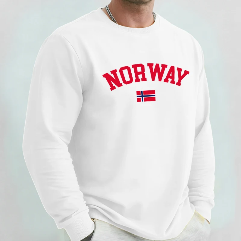 

Толстовка с принтом норвежских текста и флага, мужские модные повседневные пуловеры, флисовая свободная футболка с круглым вырезом, осенний универсальный спортивный костюм унисекс