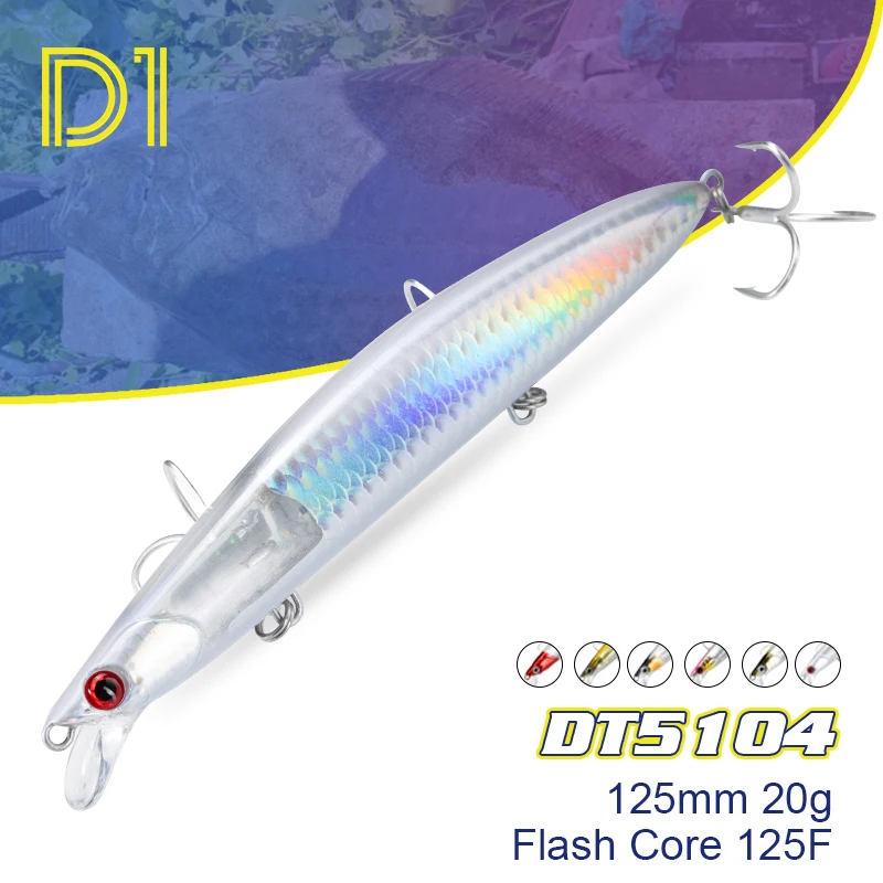 

D1 Flash Core 125F Minnow Fishing Lure 125mm 20g Long Casting Jerkbait Wobbler WTD Floating Bait Fish Tackle For Bass DT5104