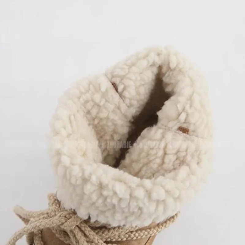Korean Style Winter Snow Boots Lace Up Suede And Leather Height Increasing Round Toe Rubber Sole Warm Fur Ankle Boot Brown Black