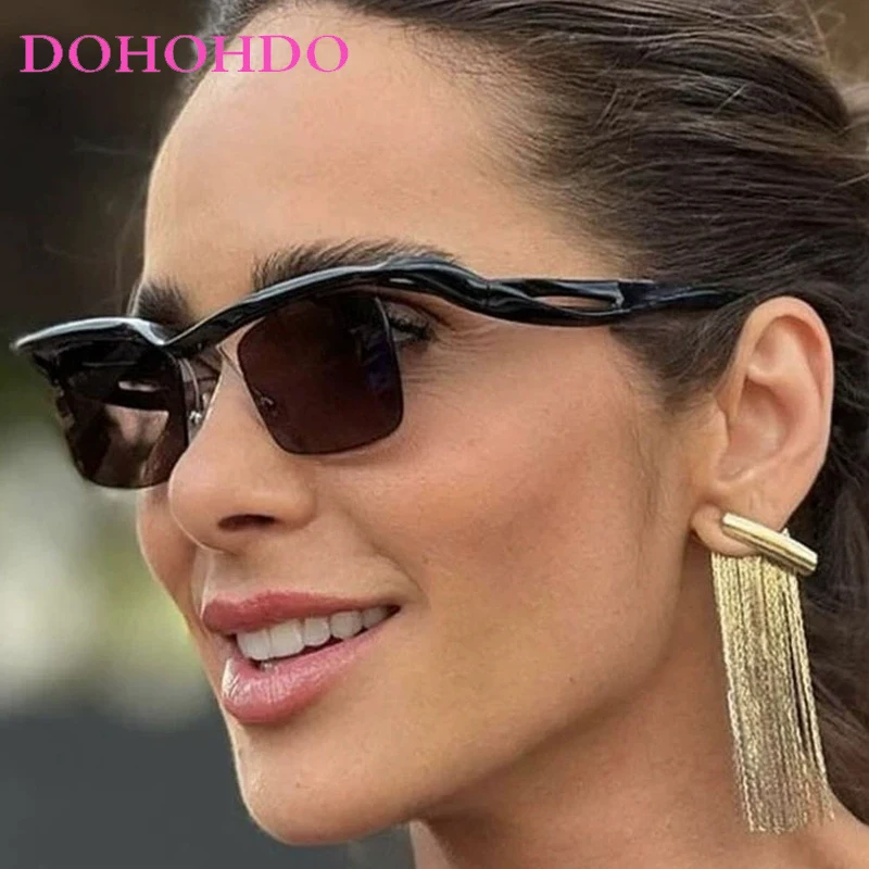 

Fashion Y2K Semi-Rimless Square Personality Sunglasses Women Men Punk Luxury Design Summer Travel Sports Eyeglasses UV400 Lentes