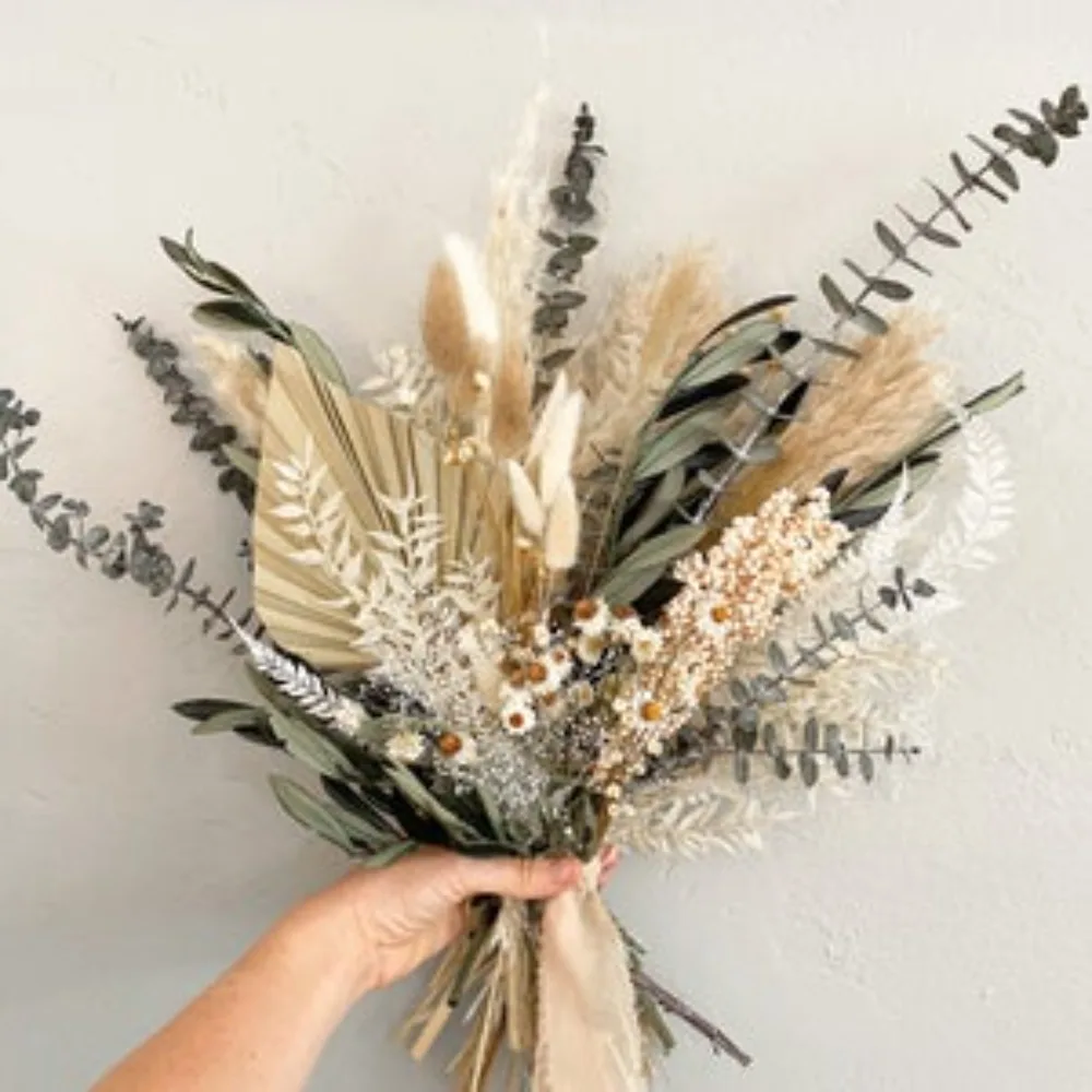 Flores Secas para Noivas e Damas de Noiva, Olive Sage, Wildflower, Pampas Grama Bouquet, Flores Do Casamento