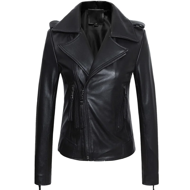 Leather Real Office Lady Motorcycle Jacket Women 100% Sheepskin Slim Short Large Size 5XL Genuine Leather Coat Jaqueta De Couro