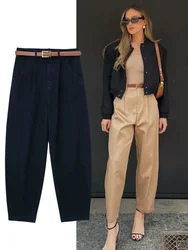 HH TRAF Fall Women's Fashion Casual Pants with Belt Female High Waisted Blended Ankle Straight Leg Trousers Business Work Pants