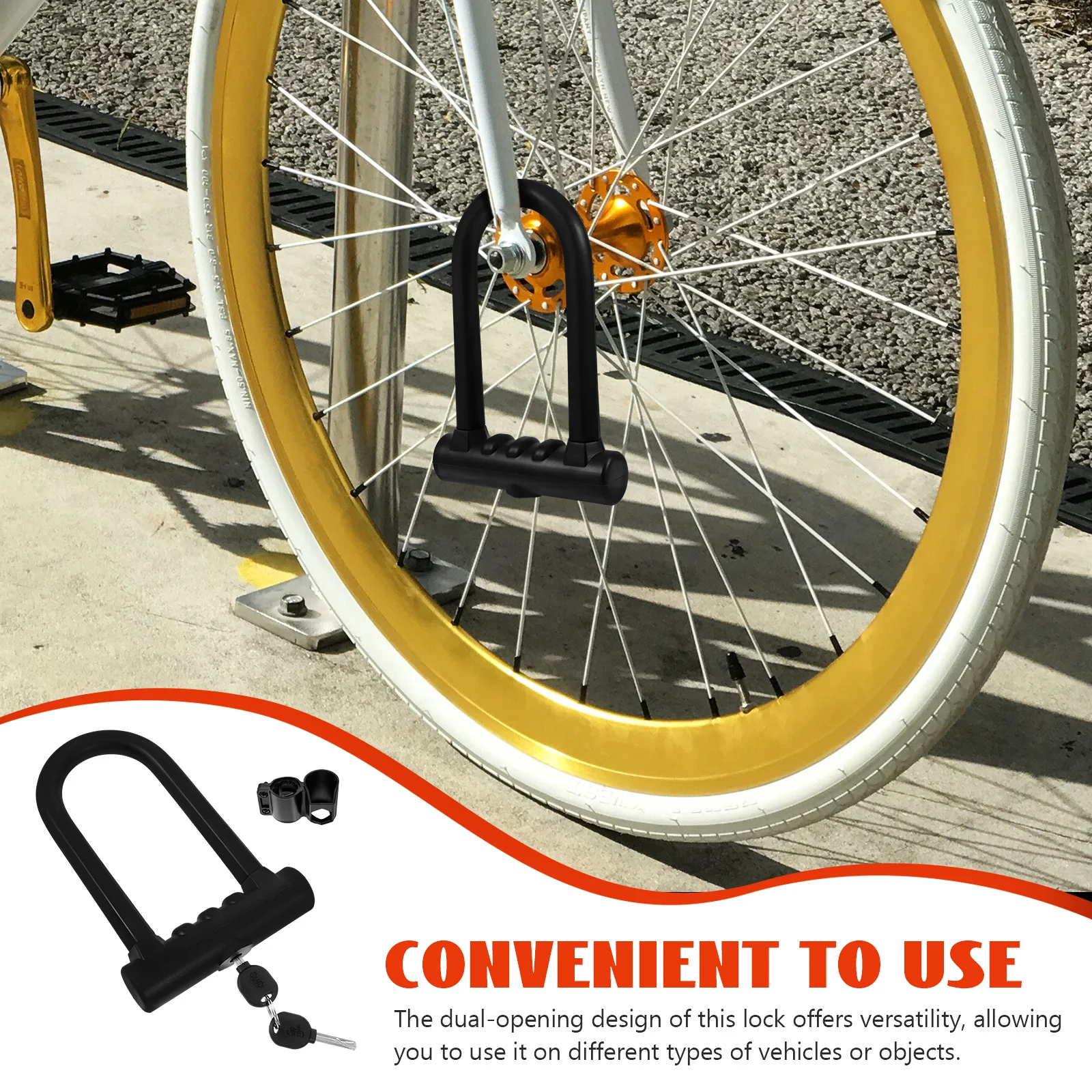 Trava de bicicleta em forma de u resistente com revestimento de silicone, trava antirroubo para bicicletas de montanha e motocicletas, resistente ao desgaste