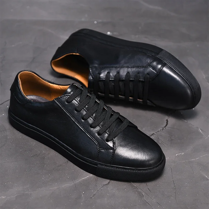 Genuine Leather Casual Men Shoes lace up oxfords Brand White Shoes fashion men Sneakers 2022 New Arrival  black men shoes