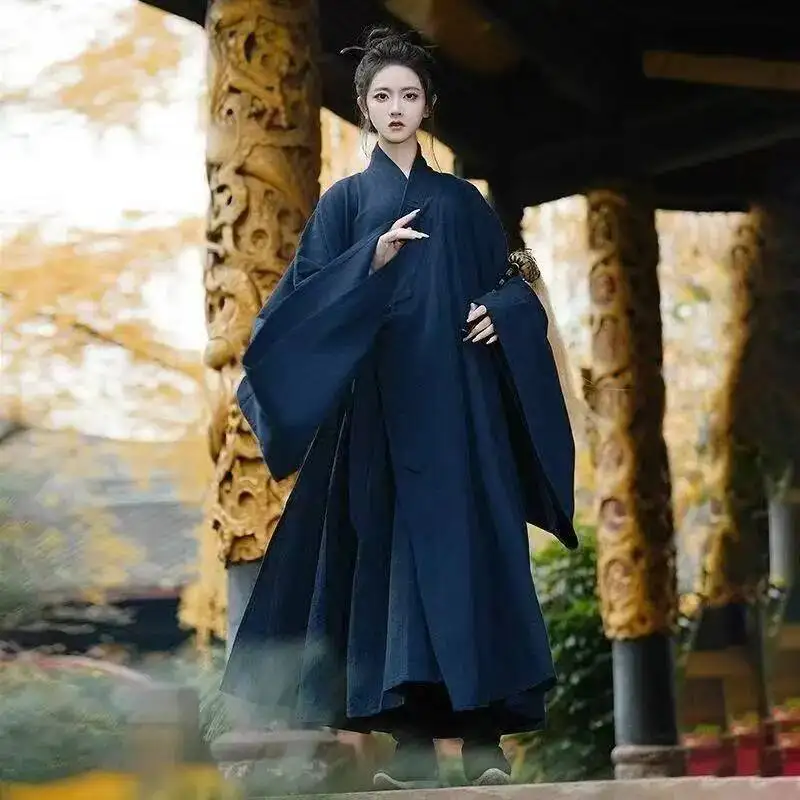 Túnica Taoísta de Lino Natural para Hombre y Mujer, Ropa Tradicional de la Dinastía Ming con Cuello Cruzado, Traje Vintage de Tai Chi, Vestido Hanfu de Nicho