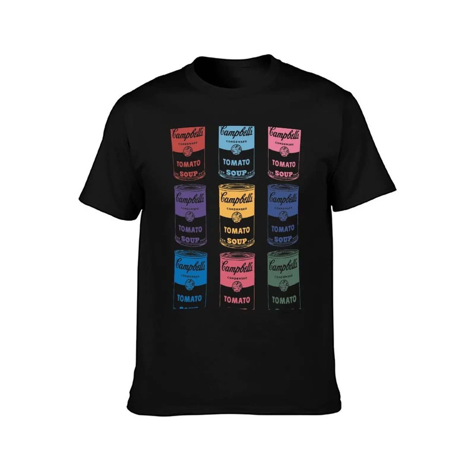 9 colorful Campbell's Soup Cans T-Shirt, Summer Casual Cotton Tee, Oversized Streetwear Tops, Vintage Graphic Print, 100% Cotton
