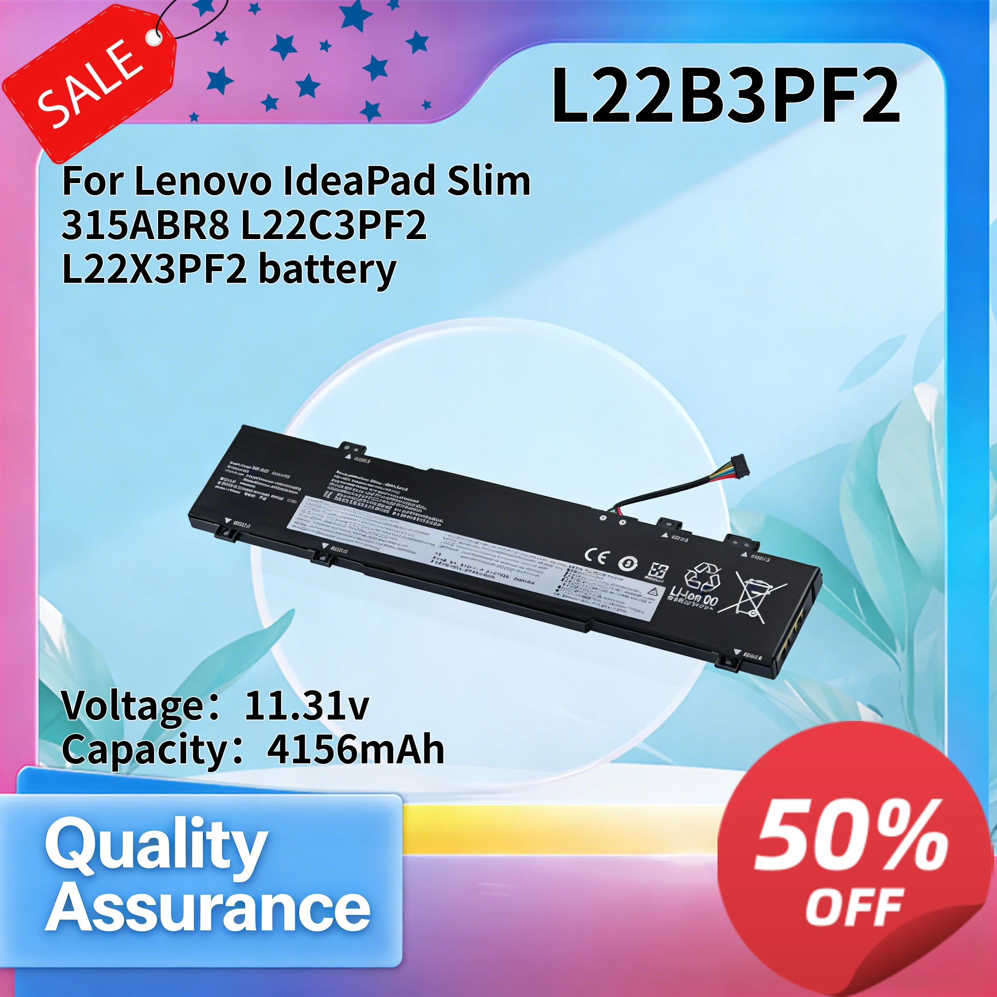 

4156mAh 11.31V Compatible with Lenovo IdeaPad Slim 315ABR8 L22C3PF2 L22X3PF2 battery L22B3PF2