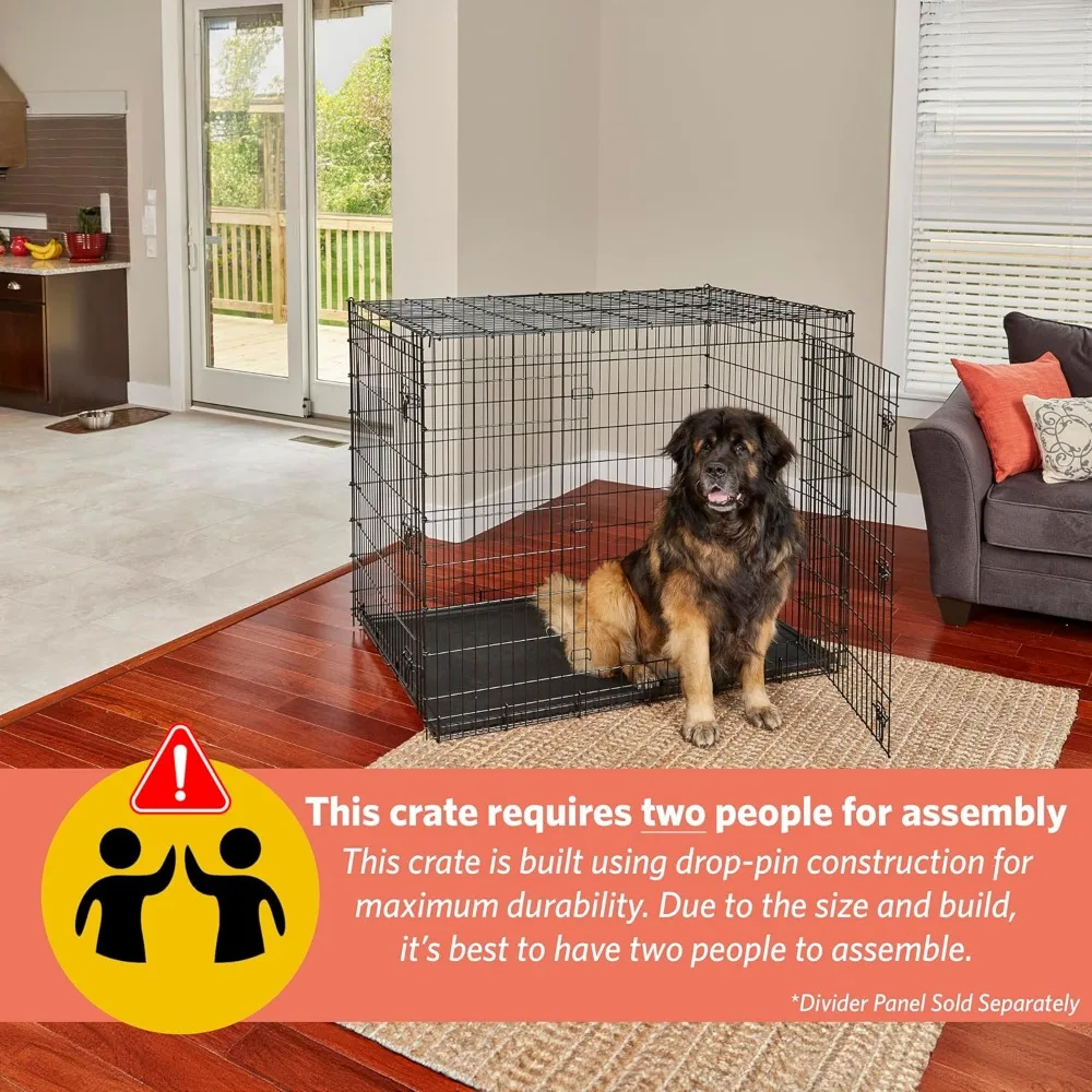 Ginormous Double Door 54-Inch Dog Crate for XXL Dogs Breeds; Great Dane, Mastiff, St. Bernard, Drop Pin Assembly Requires